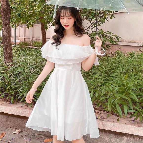 ĐẦM TRẮNG TRỄ VAI BÈO BỒNG BỀNH 2 TẦNG, VÁY TRẮNG KÝ YẾU, PROM, DỰ TIỆC CƯỚI | BigBuy360 - bigbuy360.vn