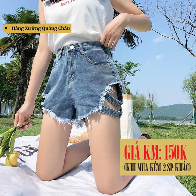 [Hàng có sẵn]Quần shorts jean nữ lưng cao Ulzzang Quảng Châu QNJ5