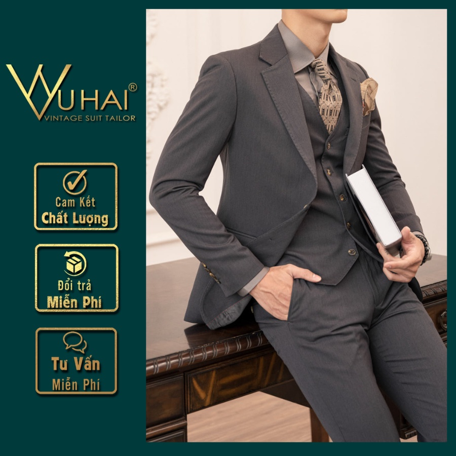 Bộ Vest Com lê màu xám 2 cúc from dáng lịch sự sang trọng-Shop Suit