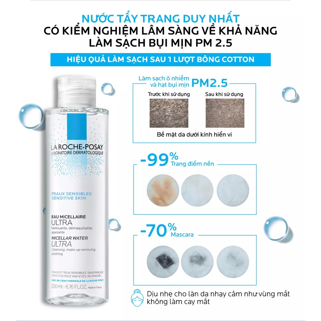 Nước tẩy trang và làm nước làm sạch sâu cho da nhạy cảm La Roche-Posay Micellar Water Ultra Sensitive Skin