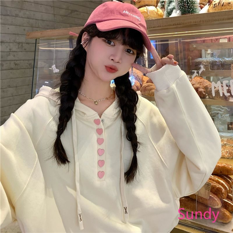 Áo Hoodie Dài Tay Dáng Rộng Eo Cao Phối Dây Rút Thời Trang Mùa Thu Hàn Quốc Dành Cho Nữ