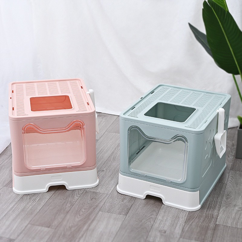 Nhà vệ sinh 2 cửa chống văng cát có ngăn kéo cho mèo size lớn, chậu cát, toilet chống văng cát, gấp gọn tiện lợi cho bos