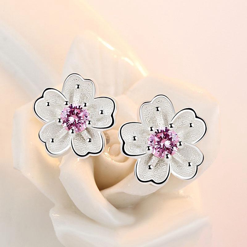 Vòng cổ bạc Ý TNC JEWELLERY 925 cành hoa anh đào hồng thanh lịch cho nữ