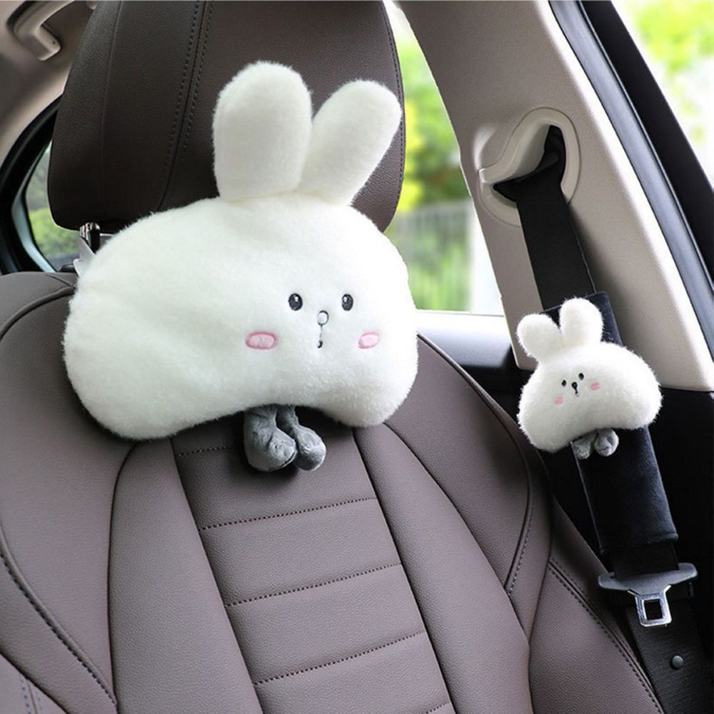 LANFY Interior Accessories Car Neck Pillow Universal Car Neck Support Cat Headrest Pillow Seat Belt Shoulder Cover Lumbar Support Stuffed Toys Cute Rabbit Seat Cushion Safety Car Seat Supports