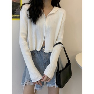 Áo len croptop có mũ - áo khoác len croptop