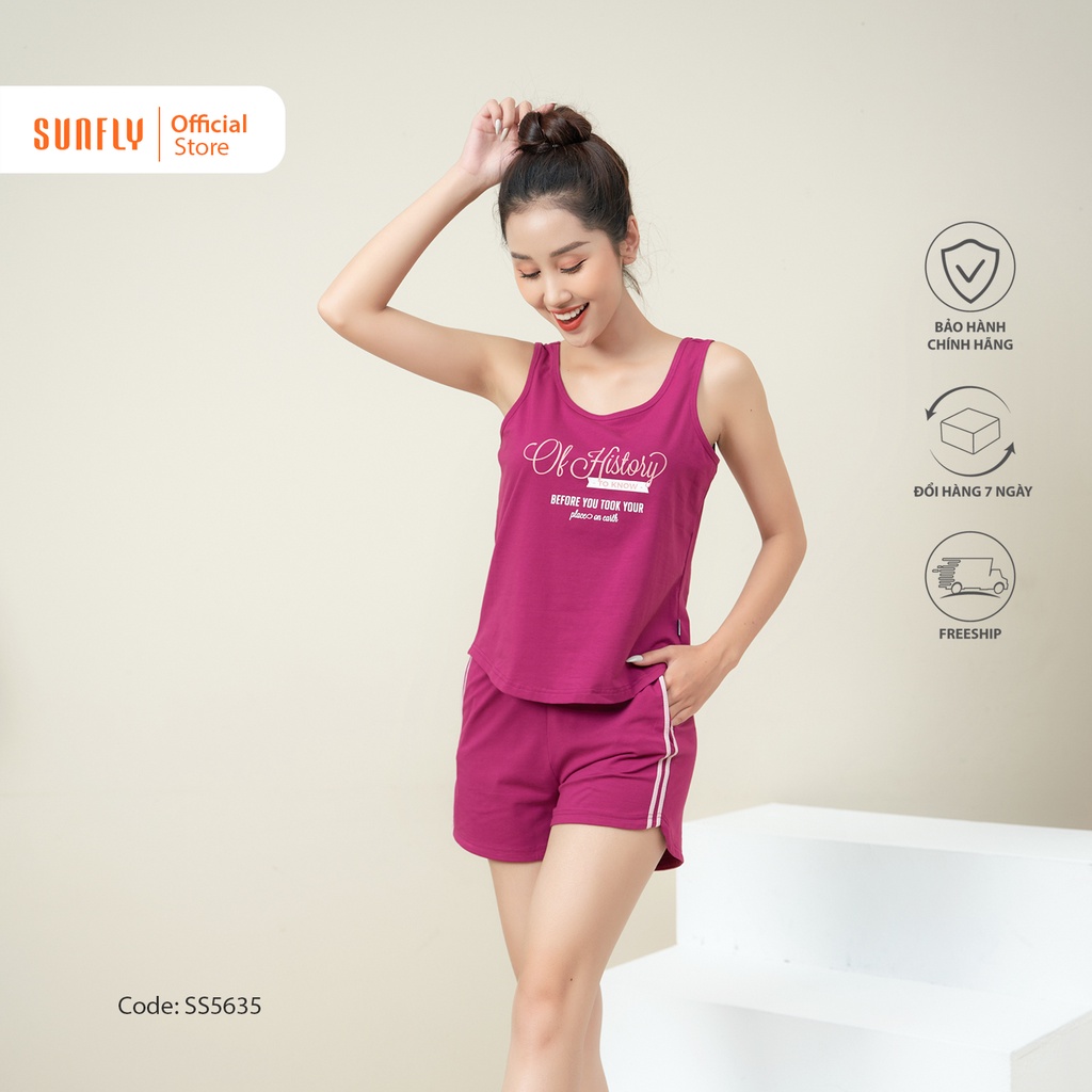 Bộ đồ mặc nhà nữ thể thao cotton SUNFLY áo ba lỗ quần sooc SS5635