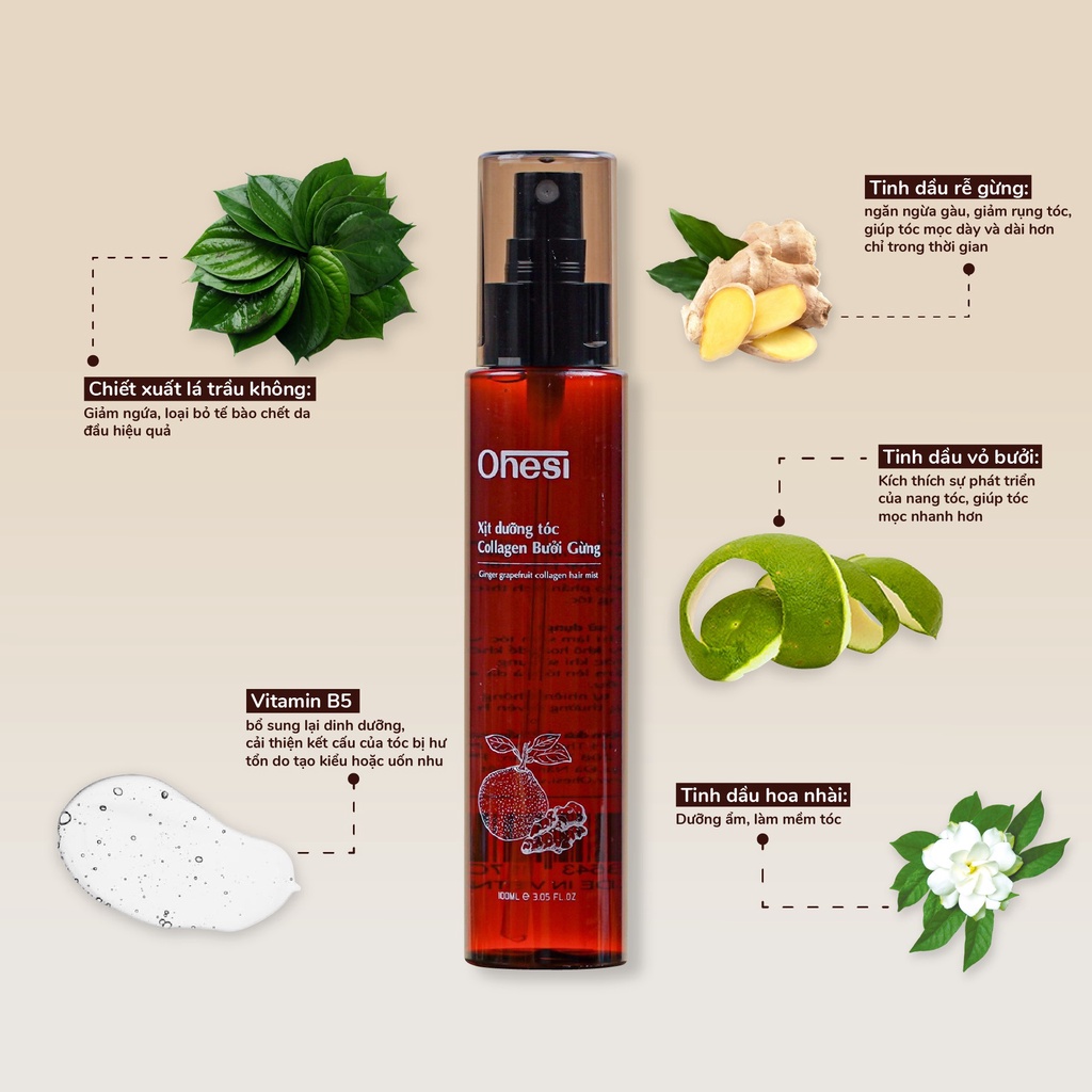 Xịt dưỡng tóc Collagen Bưởi Gừng Ohesi 100ml