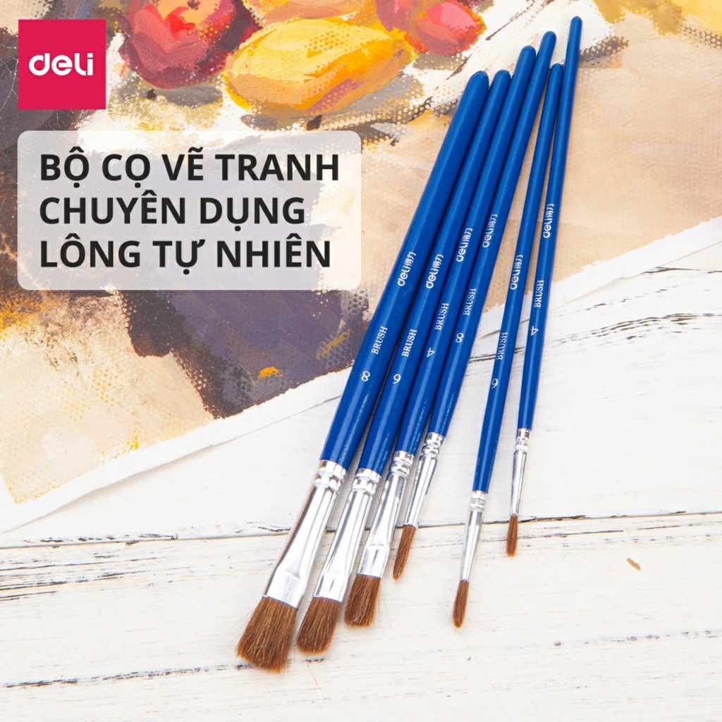 Bộ 6 cây cọ vẽ chuyên nghiệp Deli - Được làm từ sợi lông động vật mềm mại 73922