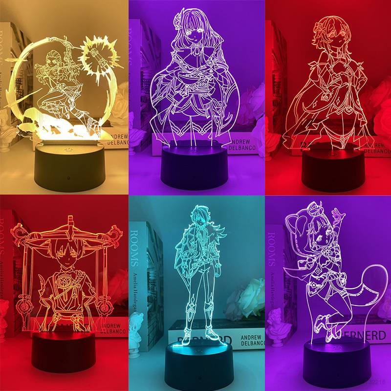 Đèn ngủ 3D hình nhân vật anime Beelzebul Aloy Sayu Kaeya có cổng sạc USB độc đáo