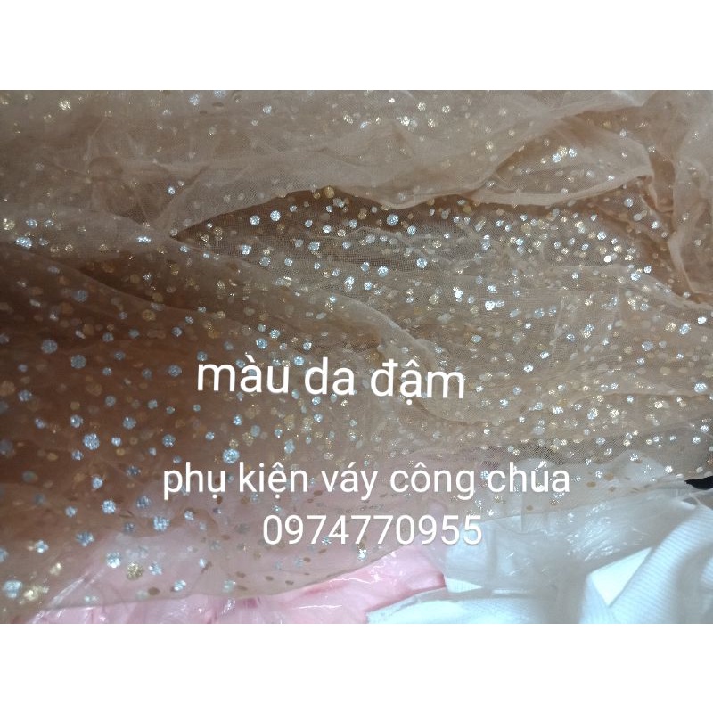 Vải voan lưới chấm  kim tuyến lấp lánh .