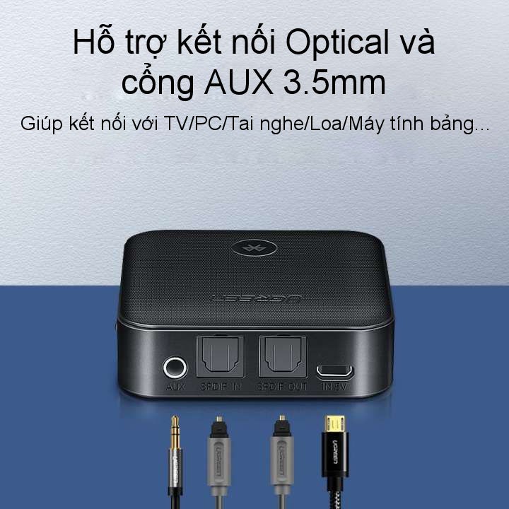 Bộ thu và phát Bluetooth 5.0 hỗ trợ SPDIF Optical và APTX UGREEN 70158 Cao cấp - Hàng chính hãng