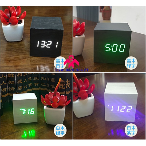Đồng hồ led gỗ vuông nhỏ gọn