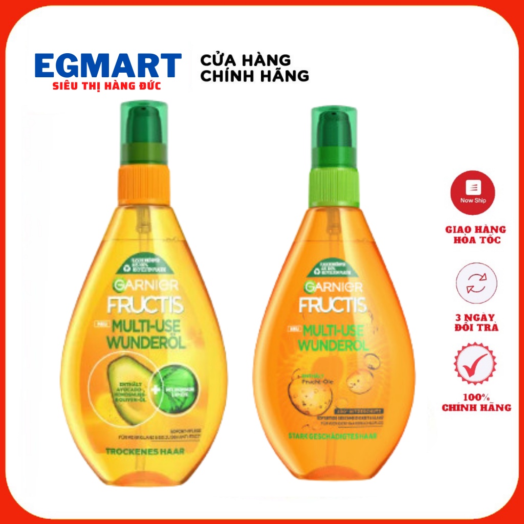 Dầu dưỡng tóc Garnier Fructis bóng mượt không bết dính, chống nhiệt giữ nếp 150ml
