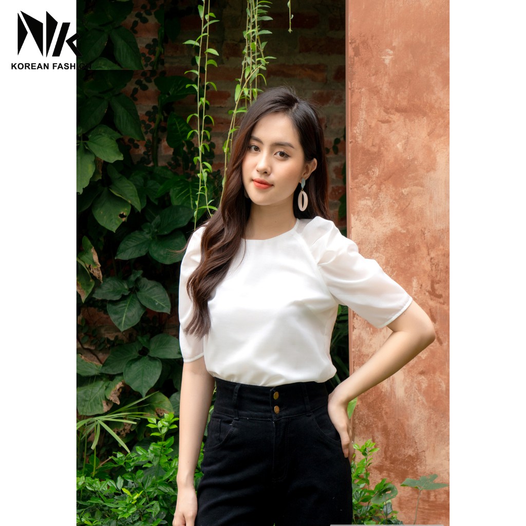 Áo Sơ Mi Nữ Công Sở NK Fashion Cổ Tròn Tay Xếp Nữ Tính, Chất Liệu Vải Hàn. Dễ Phối Đồ NKSM2103002