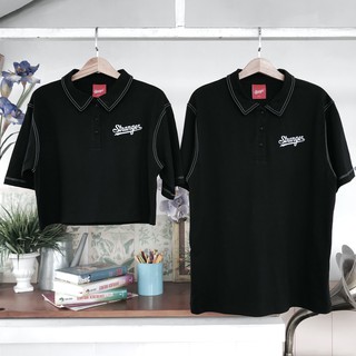 Áo Cặp Polo STRANGER® đen chỉ trắng