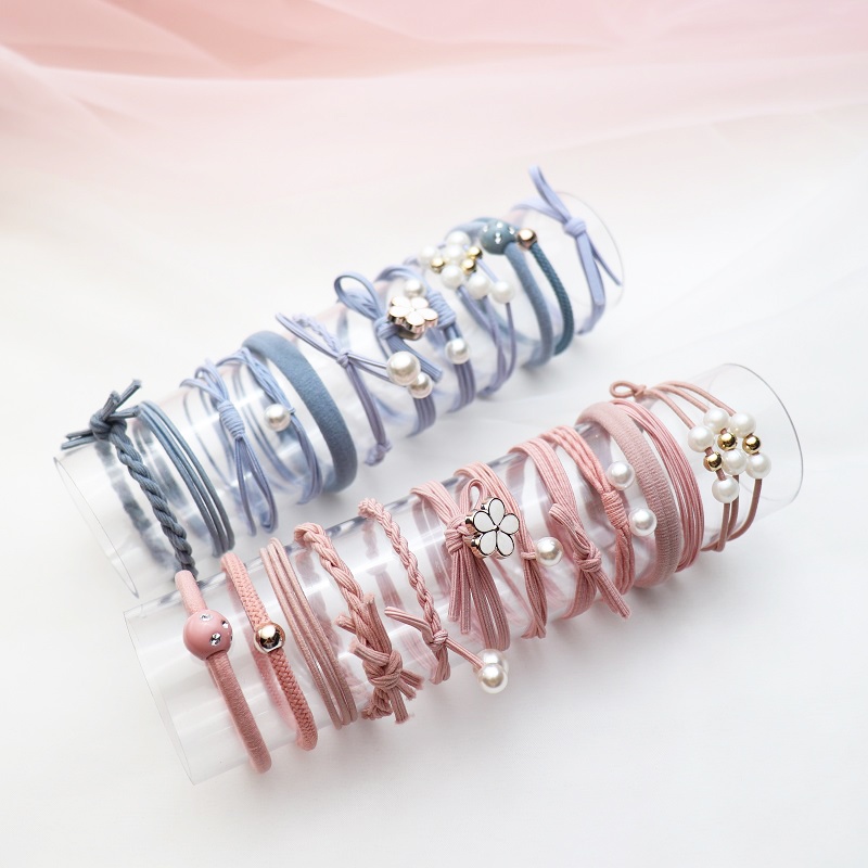 Set 12 dây buộc tóc co giãn đính ngọc trai giả hình hoa thời trang cho nữ