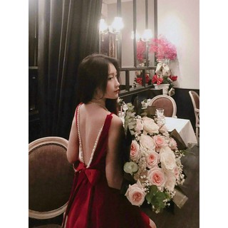 Đầm đỏ lưng đính ngọc h3143
