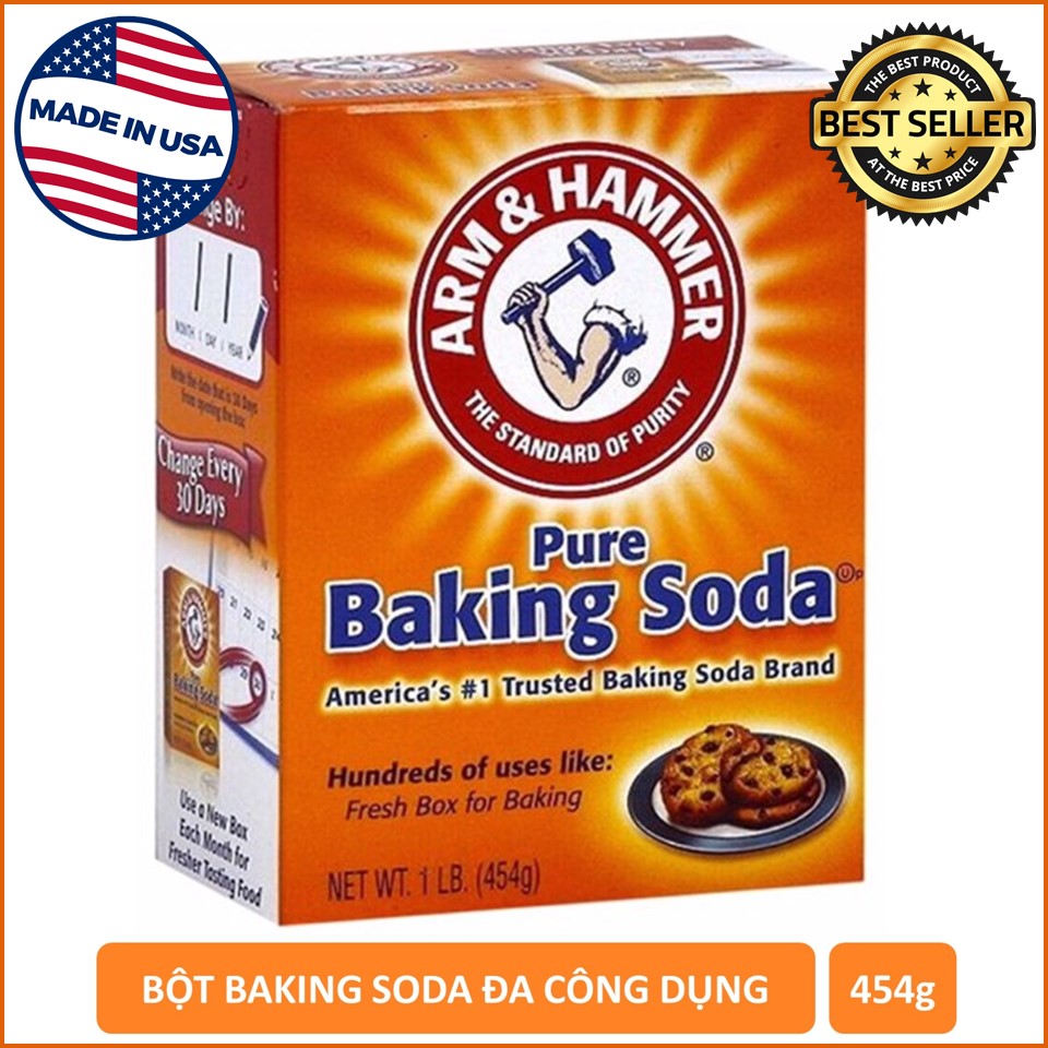 [Made in USA] Combo 3 hộp bột baking soda Arm&amp;Hammer đa công dụng 454g/hộpX3