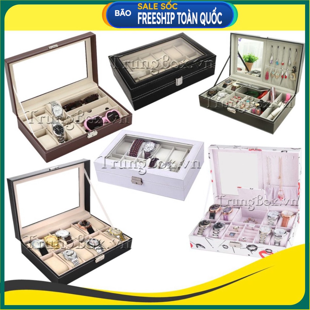 Hộp Đựng Đồng Hồ Trang Sức &amp; Kính Mát nhiều mẫu - Vỏ Da PU Cao Cấp . .