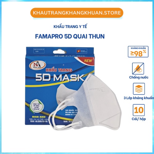 Khẩu trang 5D mask Nam Anh, Khẩu trang 5D người lớn, Khẩu trang 5D quai thun, (hộp 10 cái), 3 lớp, dày ôm sát mặt.