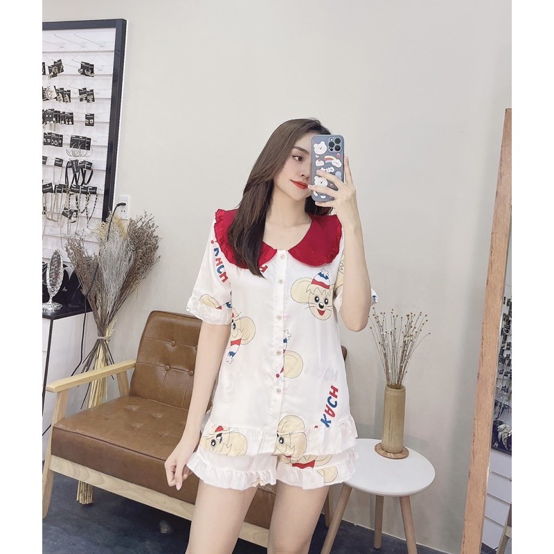 Đồ bộ Pijama chất liệu SATIN-LATIN cổ bèo quần cộc nhiều mẫu siêu xinh 🥰