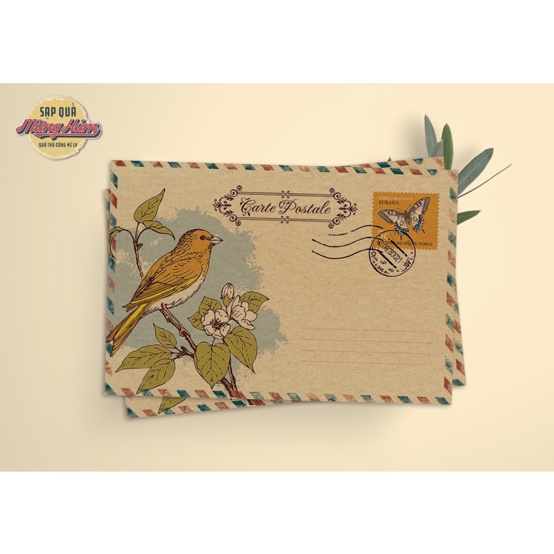 Phong bì, bao thư giấy mỹ thuật phong cách vintage_Sạp bán theo set 10 bao thư