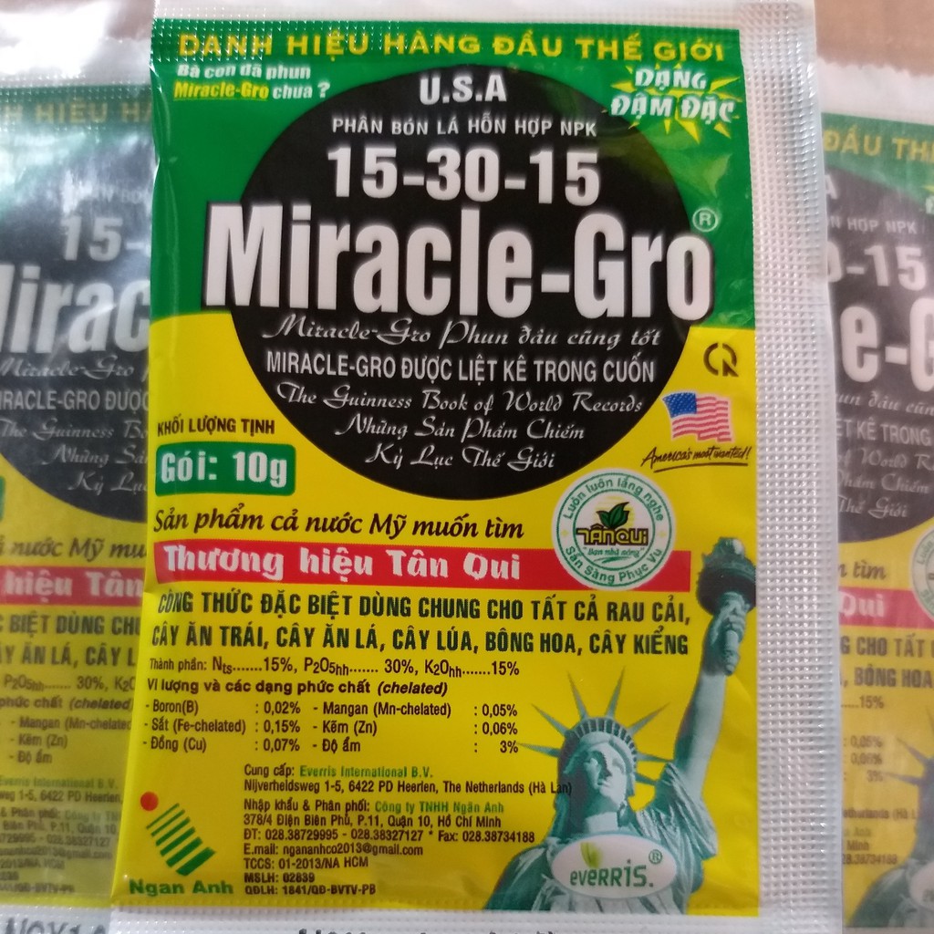 Phân Bón Lá Miracle Gro 15-30-15+Te (10g), Miracle-Gro tạo mầm hoa, thúc ra hoa, giảm rụng hoa trái non