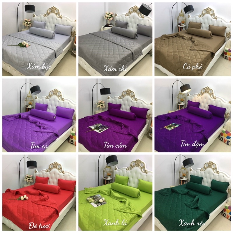 Bộ drap thun trơn 4 món - ga giường + 3 vỏ gối (ko mền) dành cho nệm thấp dưới 15cm