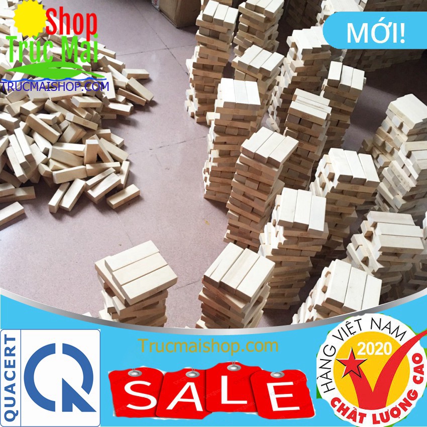 Bộ Rút Gỗ Đồ Chơi Xếp Hình Domino Montessori Rèn Luyện Trí Thông Minh Tránh Xa Điện Thoại (54 Thanh Cỡ Lớn 1kg gỗ)