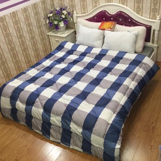 [Thanh lý hàng] Bộ Chăn Phao Ga Gối Poly Set 5 Món mẫu kẻ caro