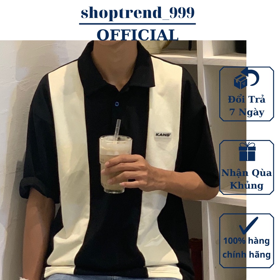 Áo Thun Form Rộng Có Cổ Đen Sọc Trắng Phong Cánh Hàn Quốc, Áo Polo Phông Unisex Nam Nữ Đủ Size Mặc Đẹp Dễ Mix Đồ