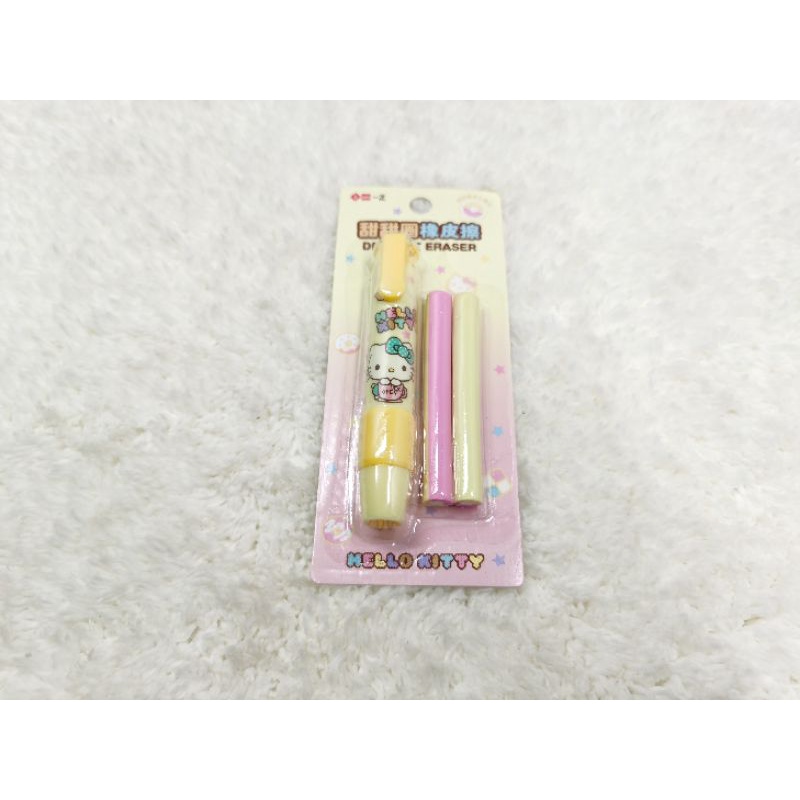 Gôm tẩy bút chì hình bút nhấn kèm 2 ruột tẩy hoạ tiết mèo Kitty dễ thương mẫu ngẫu nhiên