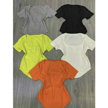 Áo Thun Borip Cổ Vuông Gài Nút Bấm Tay Ngắn Xinh Xắn TTSLA0826