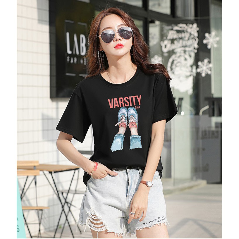 [Quà tặng:khẩu trang] Áo thun nữ tay lỡ áo phông nữ tay lỡ freesixe form rộng hoạ tiết dễ thương - ZZ-18 đen