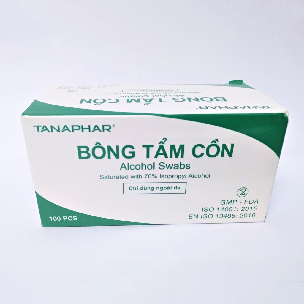 Bông tẩm cồn y tế tiệt trùng (Alcohol Pads) 70 độ Tanaphar giúp loại bỏ vi khuẩn, sát khuẩn trên tay - Hộp 100 miếng