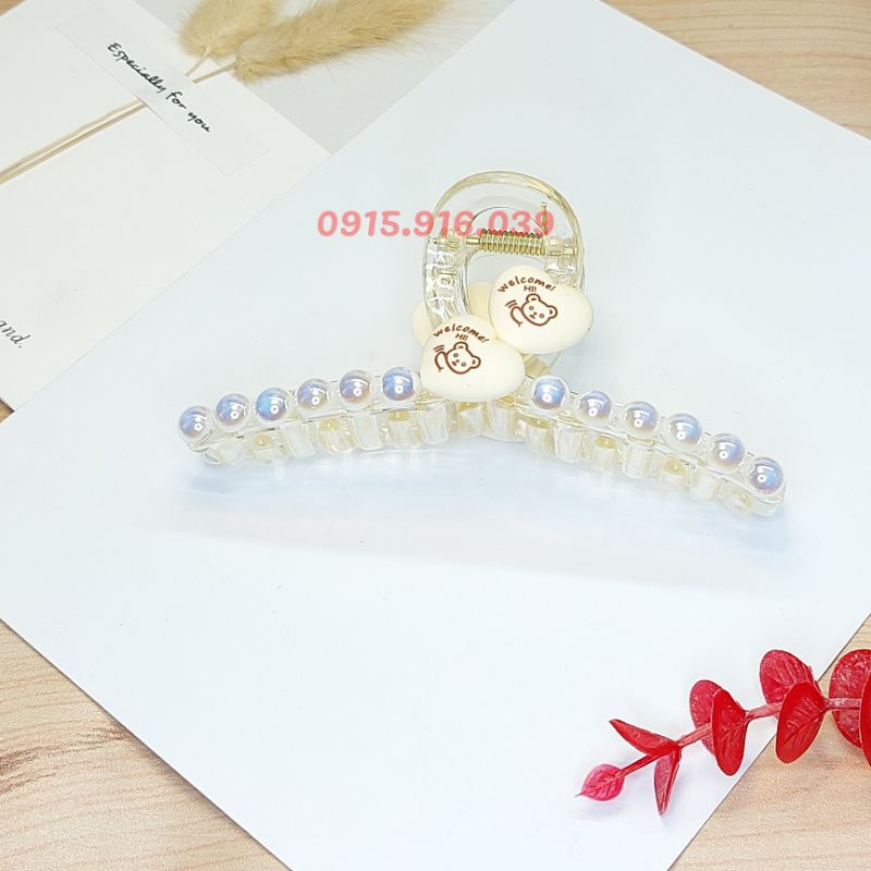 Kẹp tóc nhựa đính hạt châu có ánh nhũ
