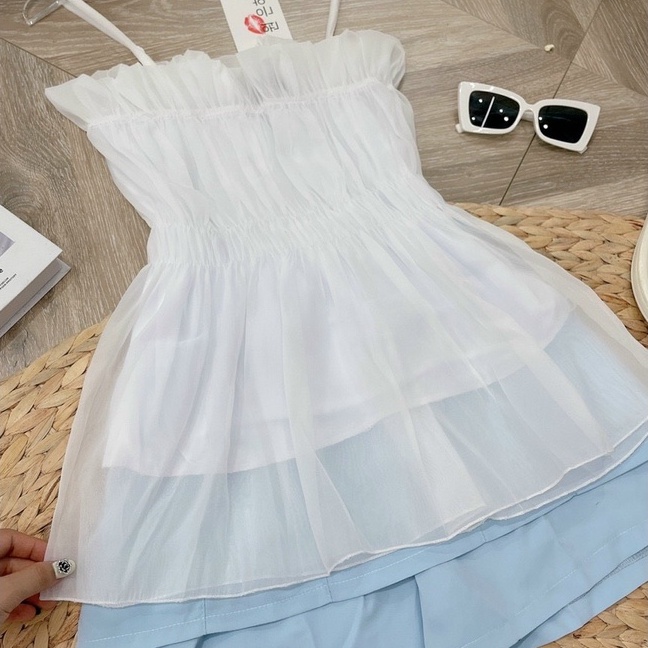 Bộ Áo 2 Dây Voan Kèm Chân Váy Kaki Xanh 🦋