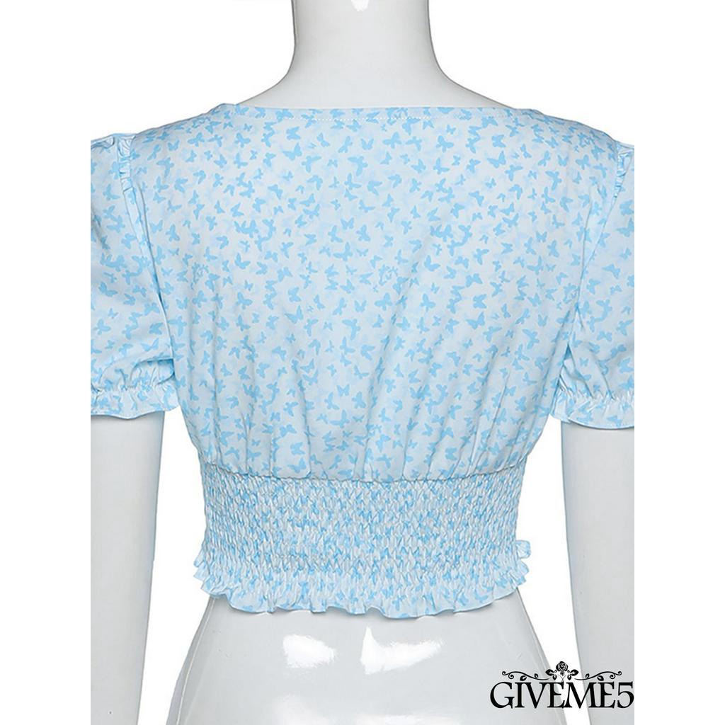 Áo lửng kiểu tay phồng cổ vuông thời trang xinh xắn dễ thương dành cho nữ