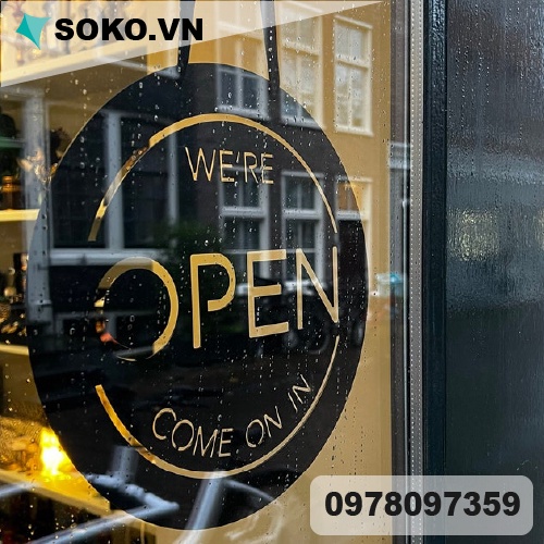 Bảng treo Open - Closed 2mặt mica chữ trắng 20X20cm