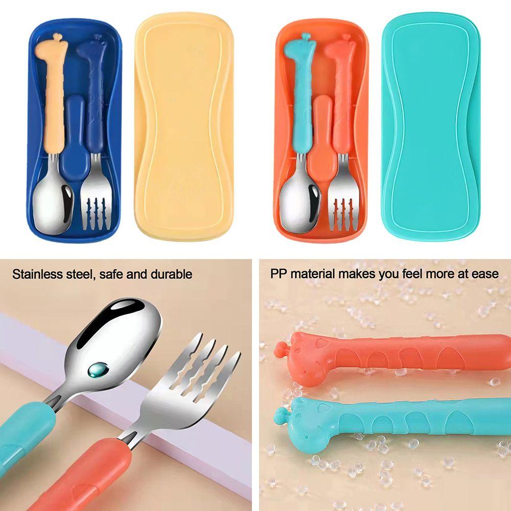 Set 2 Dụng Cụ Ăn Bằng Thép Không Gỉ Hình Hươu Cao Cổ Cho Bé