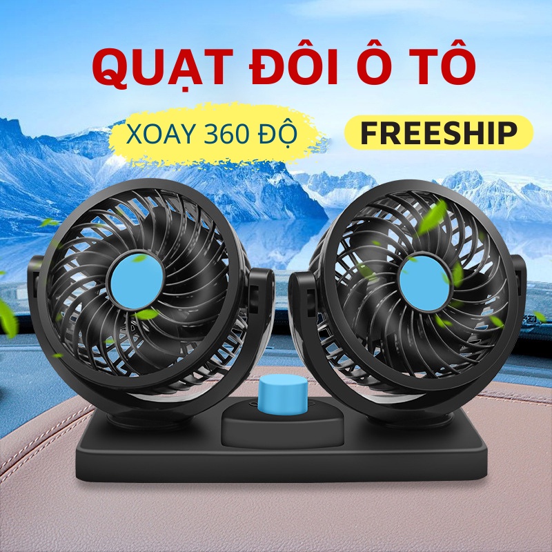 Quạt Đôi xoay 360 Độ mini Để Trong Ô Tô