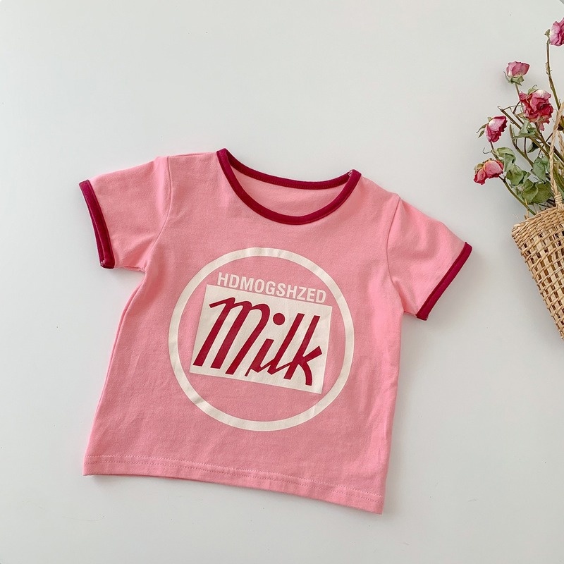 Set Đồ Mùa Hè 2 Món Gồm Áo Cotton Tay Cộc In Chữ + Quần Ngắn Viền Ren Thời Trang Hàn Quốc Cho Bé Gái 1-3 Tuổi