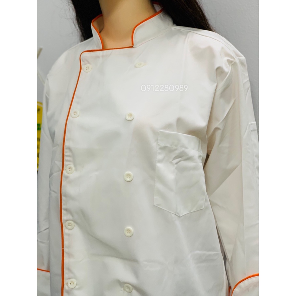 Áo bếp trắng viền đen nam nữ dày dặn cao cấp sang trọng _ Hình chụp thật