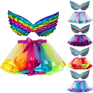 Kids Girls Tutu Christmas Party Dance Ballet Toddler Costume Skirt+Wing Sets