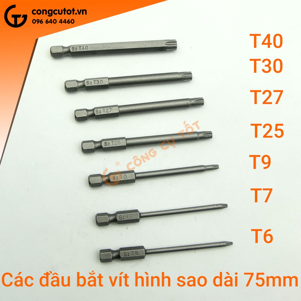 Đầu bắt vít hình sao 75mm chuôi lục