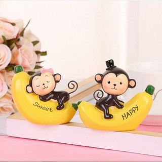 Trang trí bánh sinh nhật bánh kem cho bé - cặp đôi khỉ ôm chuối ( 2 con )