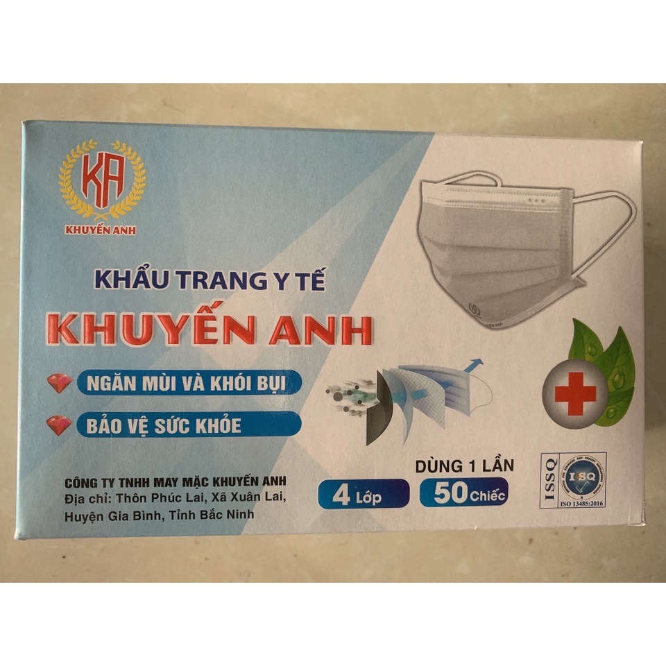 ( Hộp 50 chiếc) khẩu trang y tế cho người lớn, trẻ em dùng mộtlần,hàng chính hãng công ty, loại 4 lớp hai màu xanh trắng