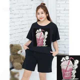 Đồ bộ short mặc nhà big size màu đen hình gấu size 80-95kg