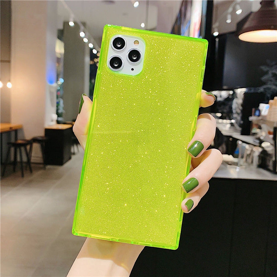 Ốp điện thoại silicone mềm huỳnh quang lấp lánh màu trơn có dạng vuông cho iPhone SE 2 XR XS Max 11 Pro Max | BigBuy360 - bigbuy360.vn