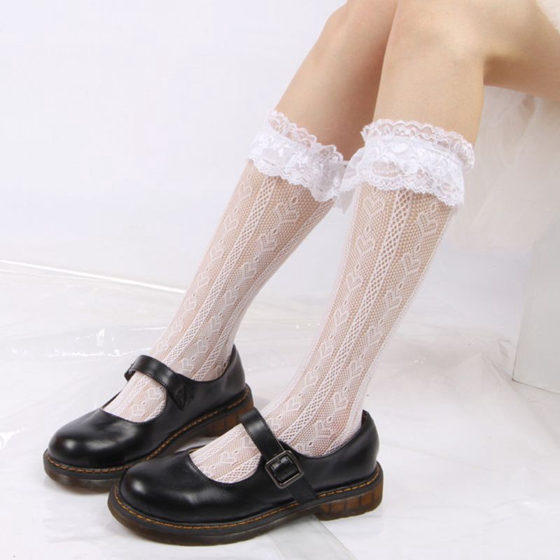 Tất Ren Cao Qua Gối Họa Tiết Trái Tim Phong Cách Lolita Quyến Rũ Cho Nữ